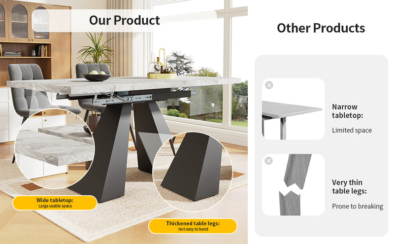 Table de Salle à Manger Extensible Noir et Gris Effet Marbre avec Pieds en Acier au Carbone (99-159cm) GHAKOX GREY