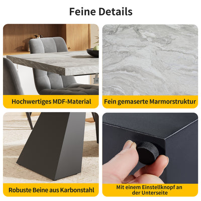 Table de Salle à Manger Extensible Noir et Gris Effet Marbre avec Pieds en Acier au Carbone (99-159cm) GHAKOX GREY