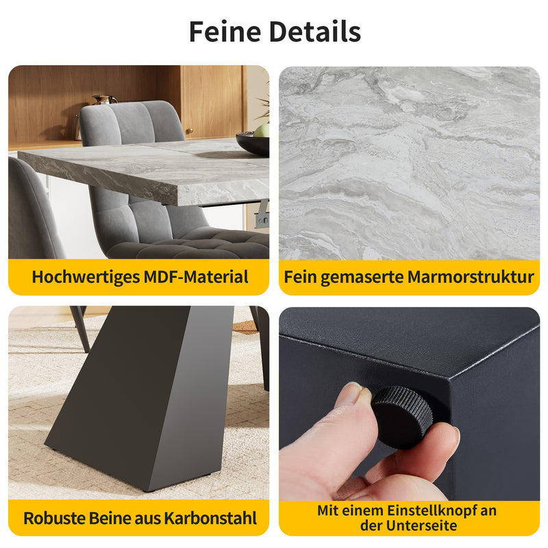 Table de Salle à Manger Extensible Noir et Gris Effet Marbre avec Pieds en Acier au Carbone (99-159cm) GHAKOX GREY
