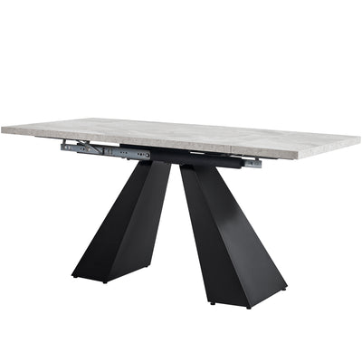 Table de Salle à Manger Extensible Noir et Gris Effet Marbre avec Pieds en Acier au Carbone (99-159cm) GHAKOX GREY