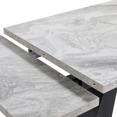 Table de Salle à Manger Extensible Noir et Gris Effet Marbre avec Pieds en Acier au Carbone (99-159cm) GHAKOX GREY