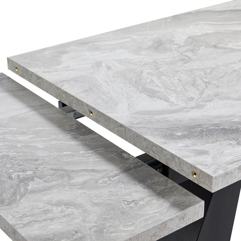 Table de Salle à Manger Extensible Noir et Gris Effet Marbre avec Pieds en Acier au Carbone (99-159cm) GHAKOX GREY