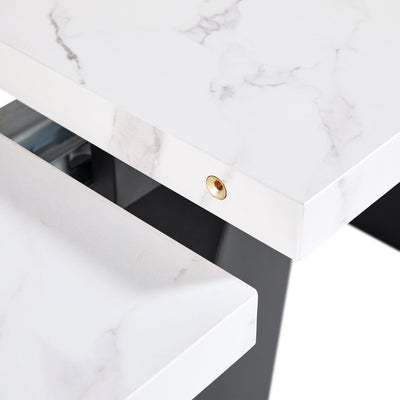 Table de Salle à Manger Extensible Blanche Effet Marbre avec Piètement Croisé et Rail Métallique (118-157cm)  GHAKOX WHITE