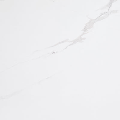 Table de Salle à Manger Extensible Blanche Effet Marbre avec Piètement Croisé et Rail Métallique (118-157cm)  GHAKOX WHITE