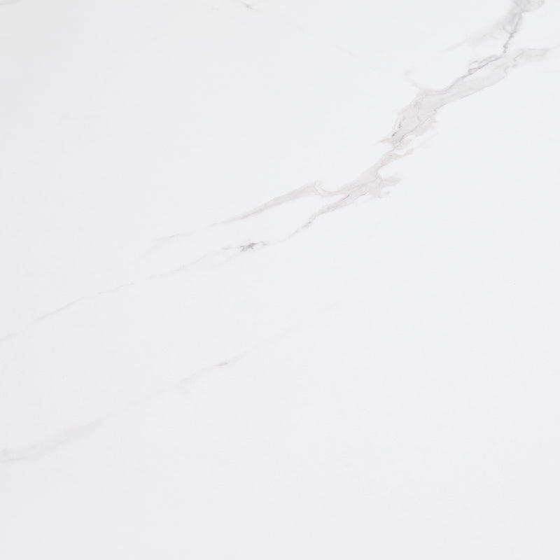 Table de Salle à Manger Extensible Blanche Effet Marbre avec Piètement Croisé et Rail Métallique (118-157cm)  GHAKOX WHITE