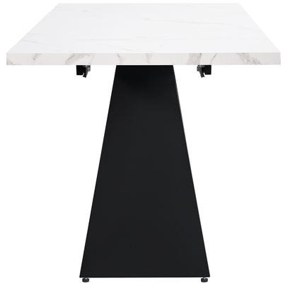 Table de Salle à Manger Extensible Blanche Effet Marbre avec Piètement Croisé et Rail Métallique (118-157cm)  GHAKOX WHITE