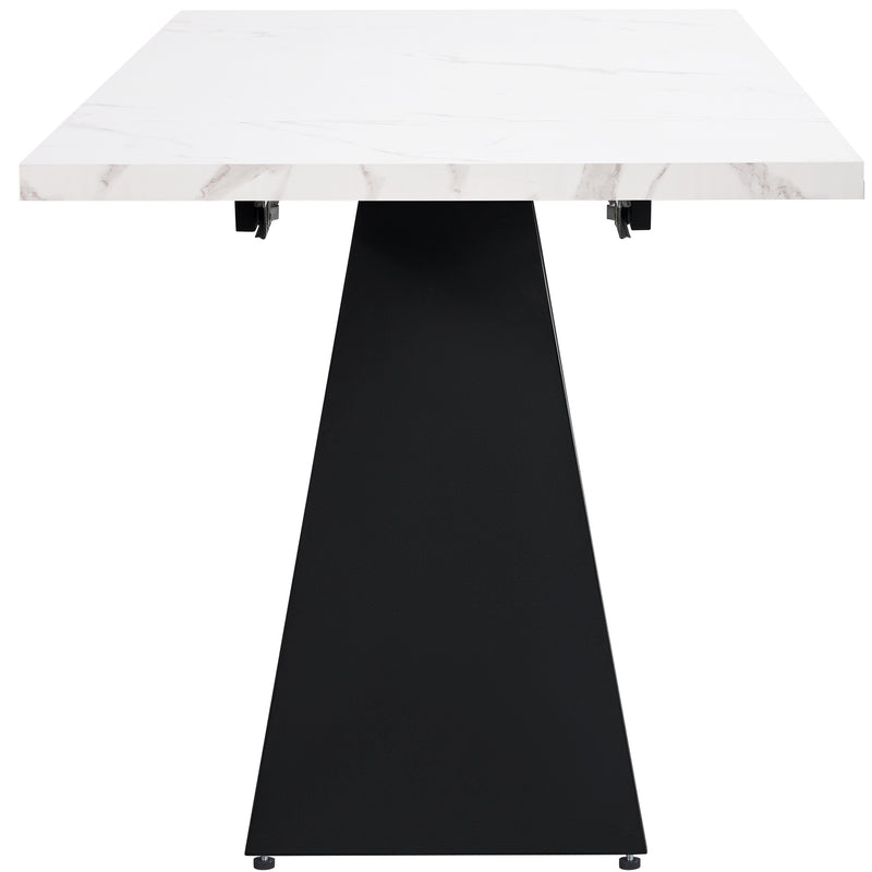 Table de Salle à Manger Extensible Blanche Effet Marbre avec Piètement Croisé et Rail Métallique (118-157cm)  GHAKOX WHITE