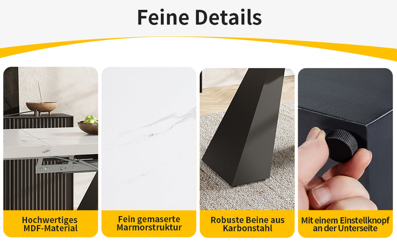 Table de Salle à Manger Extensible Blanche Effet Marbre avec Piètement Croisé et Rail Métallique (118-157cm)  GHAKOX WHITE