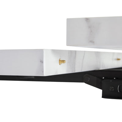 Table de Salle à Manger Extensible Blanche Effet Marbre avec Piètement Croisé et Rail Métallique (118-157cm)  GHAKOX WHITE