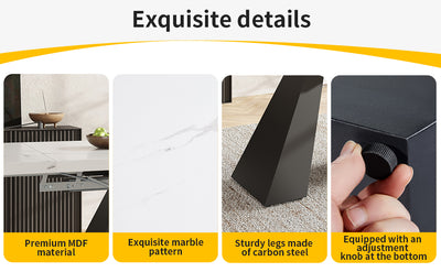 Table de Salle à Manger Extensible Blanche Effet Marbre avec Piètement Croisé et Rail Métallique (118-157cm)  GHAKOX WHITE