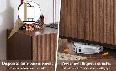 Buffet / Armoire de Rangement Mid-Century Moderne Effet Chêne Foncé avec Design Ondulé 3D, 3 Portes et Étagères Réglables (150x40x80cm) GHOSTS