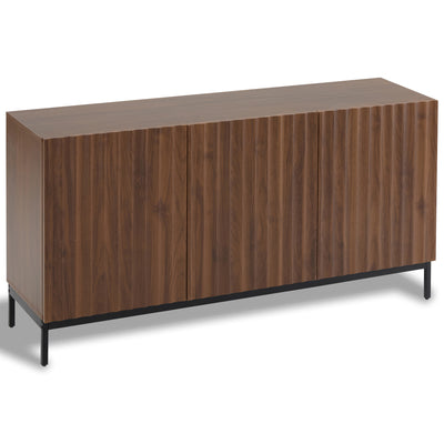 Buffet / Armoire de Rangement Mid-Century Moderne Effet Chêne Foncé avec Design Ondulé 3D, 3 Portes et Étagères Réglables (150x40x80cm) GHOSTS