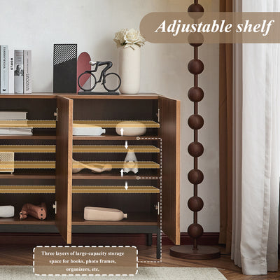 Buffet / Armoire de Rangement Mid-Century Moderne Effet Chêne Foncé avec Design Ondulé 3D, 3 Portes et Étagères Réglables (150x40x80cm) GHOSTS