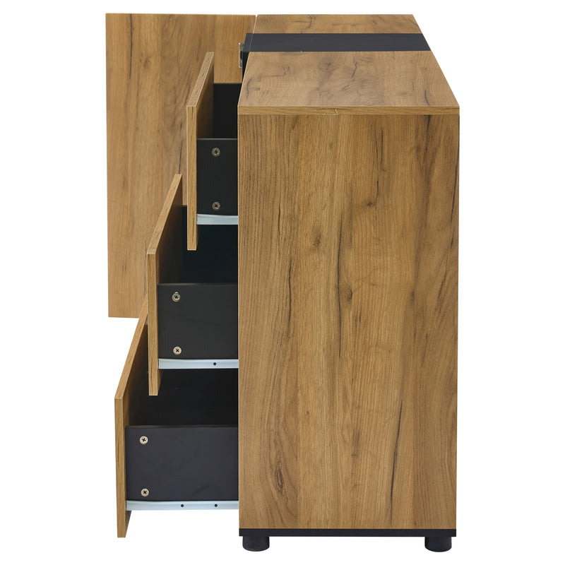 Buffet Contemporain Brun et Noir avec Éclairage LED Smart App, 3 Tiroirs, Porte Vitrée et Rangement Polyvalent GHURGAX