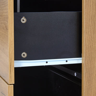 Buffet Contemporain Brun et Noir avec Éclairage LED Smart App, 3 Tiroirs, Porte Vitrée et Rangement Polyvalent GHURGAX