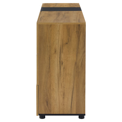 Buffet Contemporain Brun et Noir avec Éclairage LED Smart App, 3 Tiroirs, Porte Vitrée et Rangement Polyvalent GHURGAX