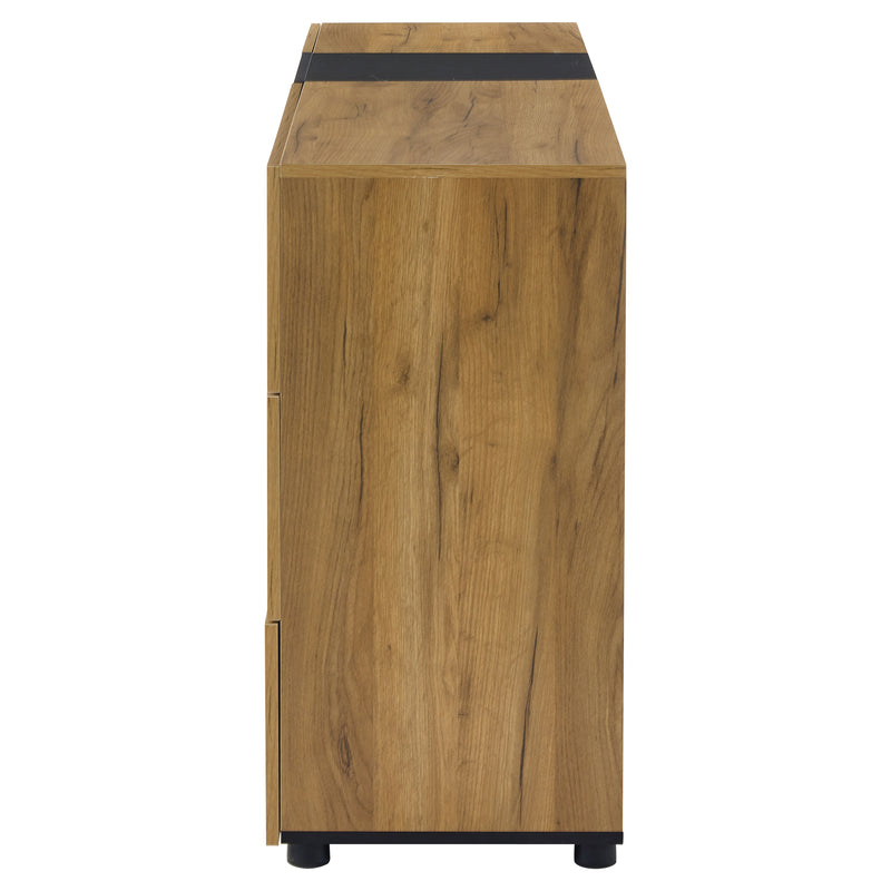 Buffet Contemporain Brun et Noir avec Éclairage LED Smart App, 3 Tiroirs, Porte Vitrée et Rangement Polyvalent GHURGAX