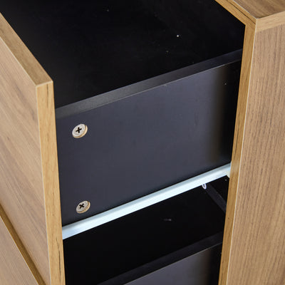 Buffet Contemporain Brun et Noir avec Éclairage LED Smart App, 3 Tiroirs, Porte Vitrée et Rangement Polyvalent GHURGAX