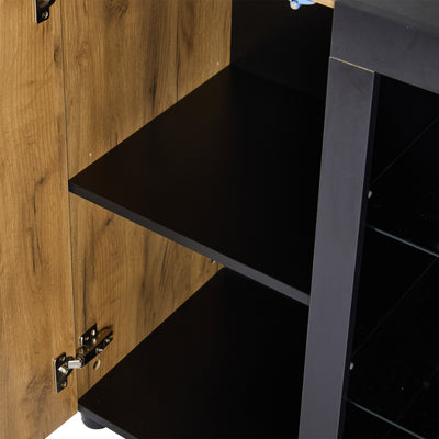 Buffet Contemporain Brun et Noir avec Éclairage LED Smart App, 3 Tiroirs, Porte Vitrée et Rangement Polyvalent GHURGAX
