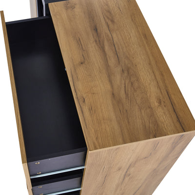 Buffet Contemporain Brun et Noir avec Éclairage LED Smart App, 3 Tiroirs, Porte Vitrée et Rangement Polyvalent GHURGAX
