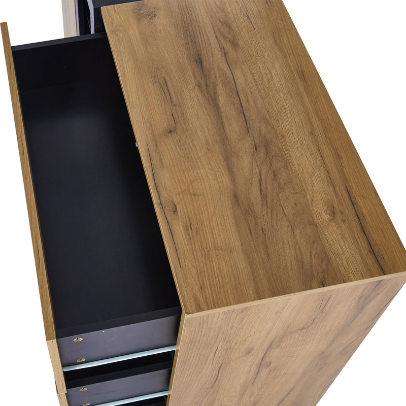 Buffet Contemporain Brun et Noir avec Éclairage LED Smart App, 3 Tiroirs, Porte Vitrée et Rangement Polyvalent GHURGAX