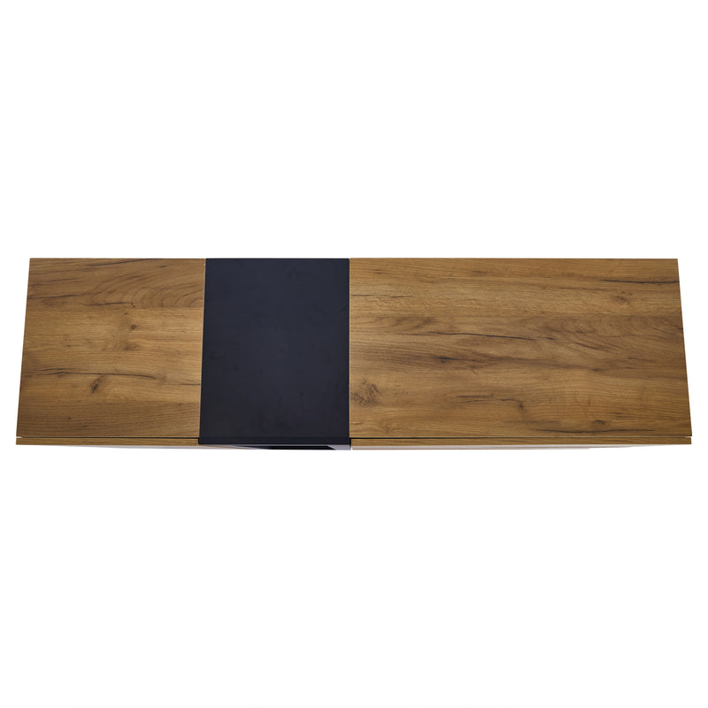 Buffet Contemporain Brun et Noir avec Éclairage LED Smart App, 3 Tiroirs, Porte Vitrée et Rangement Polyvalent GHURGAX