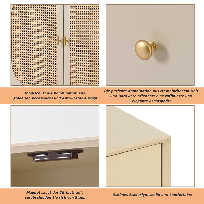 Buffet Crème Moderne avec Portes "Push-to-Open" et Tiroirs – Design en Rotin PE GHUXEOTS