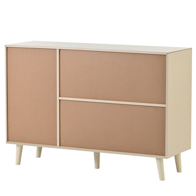 Buffet Crème Moderne avec Portes "Push-to-Open" et Tiroirs – Design en Rotin PE GHUXEOTS