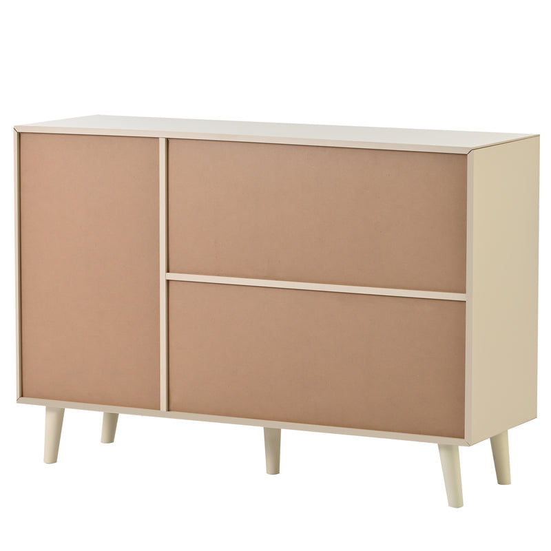 Buffet Crème Moderne avec Portes "Push-to-Open" et Tiroirs – Design en Rotin PE GHUXEOTS