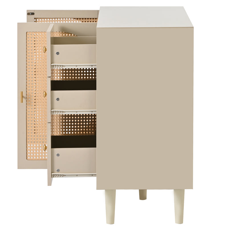 Buffet Crème Moderne avec Portes "Push-to-Open" et Tiroirs – Design en Rotin PE GHUXEOTS
