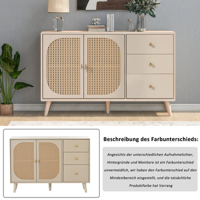 Buffet Crème Moderne avec Portes "Push-to-Open" et Tiroirs – Design en Rotin PE GHUXEOTS