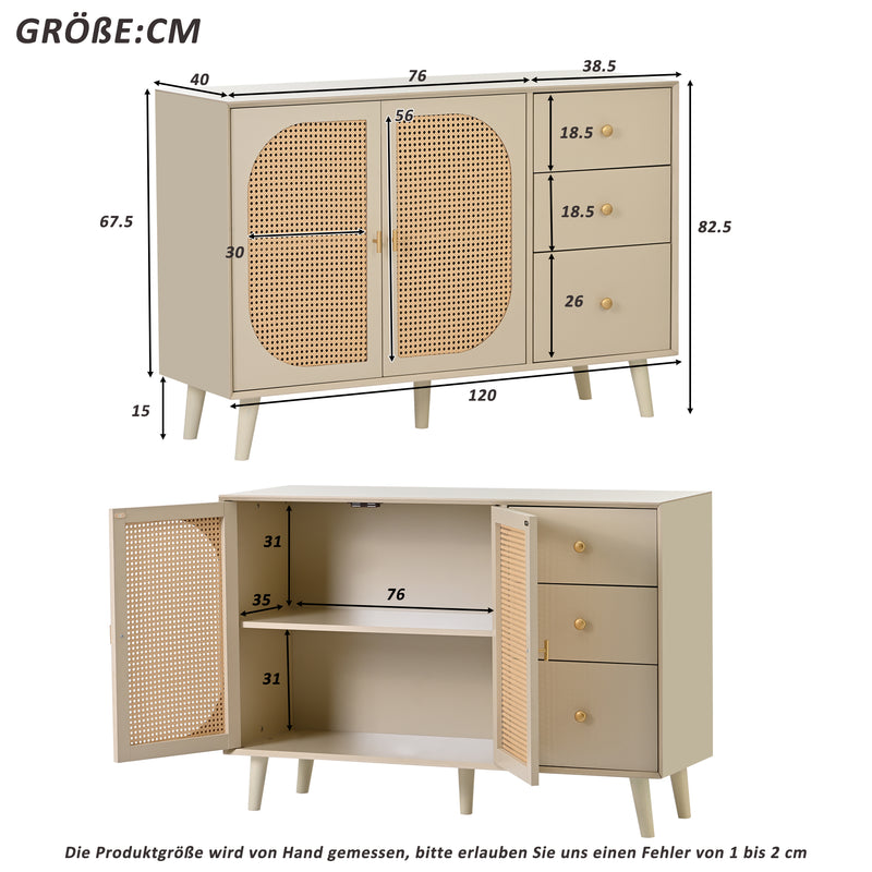 Buffet Crème Moderne avec Portes "Push-to-Open" et Tiroirs – Design en Rotin PE GHUXEOTS
