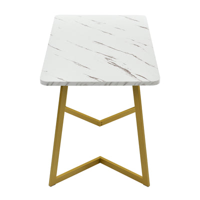 Table de salle à manger/bureau moderne avec plateau effet marbre et pieds dorés GILQELS GOLD LEG