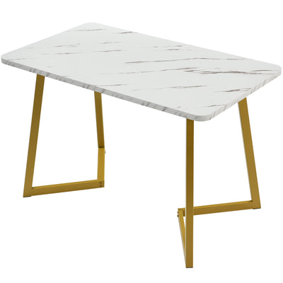 Table de salle à manger/bureau moderne avec plateau effet marbre et pieds dorés GILQELS GOLD LEG