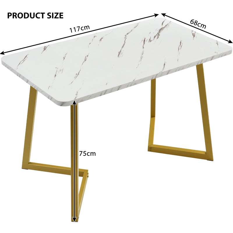 Table de salle à manger/bureau moderne avec plateau effet marbre et pieds dorés GILQELS GOLD LEG