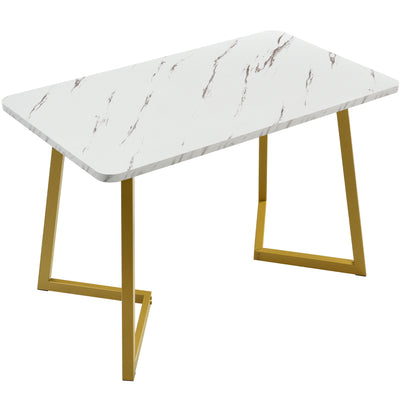 Table de salle à manger/bureau moderne avec plateau effet marbre et pieds dorés GILQELS GOLD LEG