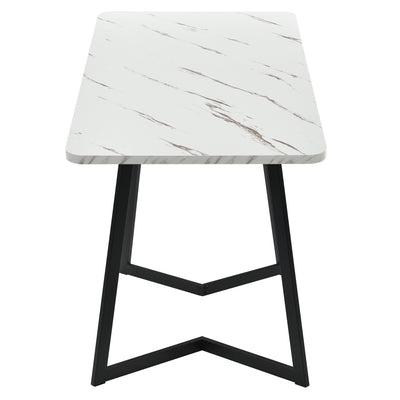 Table de salle à manger moderne avec plateau effet marbre et pieds en métal noir GILQELS