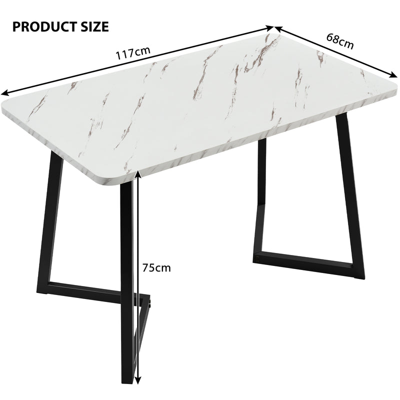 Table de salle à manger moderne avec plateau effet marbre et pieds en métal noir GILQELS