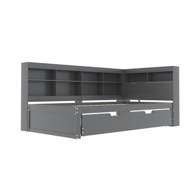 Lit Canapé Multifonctionnel en Bois Massif Gris avec Lit Gigogne et Prise USB Intégrée GIRCAET