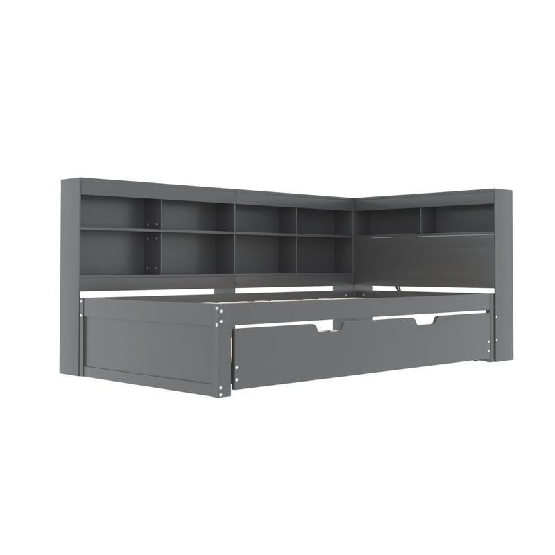 Lit Canapé Multifonctionnel en Bois Massif Gris avec Lit Gigogne et Prise USB Intégrée GIRCAET