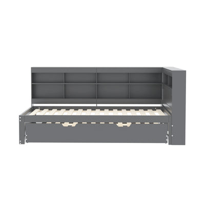 Lit Canapé Multifonctionnel en Bois Massif Gris avec Lit Gigogne et Prise USB Intégrée GIRCAET