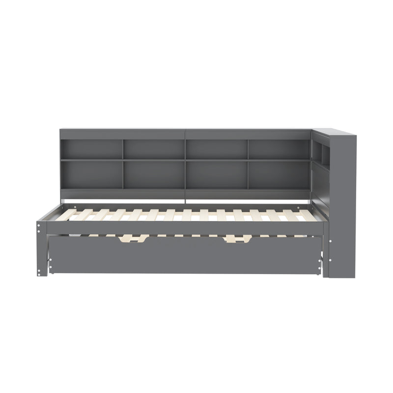 Lit Canapé Multifonctionnel en Bois Massif Gris avec Lit Gigogne et Prise USB Intégrée GIRCAET