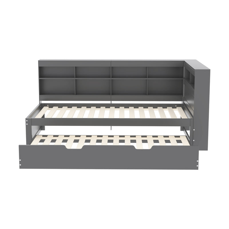 Lit Canapé Multifonctionnel en Bois Massif Gris avec Lit Gigogne et Prise USB Intégrée GIRCAET