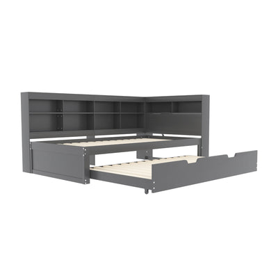 Lit Canapé Multifonctionnel en Bois Massif Gris avec Lit Gigogne et Prise USB Intégrée GIRCAET