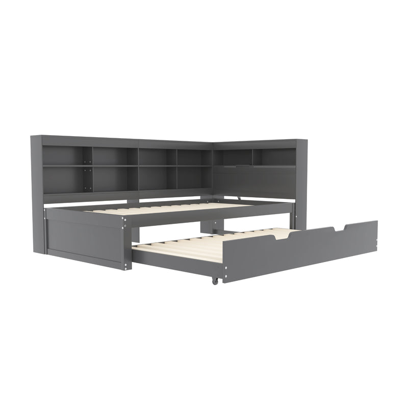 Lit Canapé Multifonctionnel en Bois Massif Gris avec Lit Gigogne et Prise USB Intégrée GIRCAET