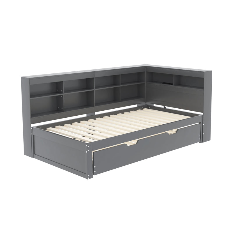 Lit Canapé Multifonctionnel en Bois Massif Gris avec Lit Gigogne et Prise USB Intégrée GIRCAET