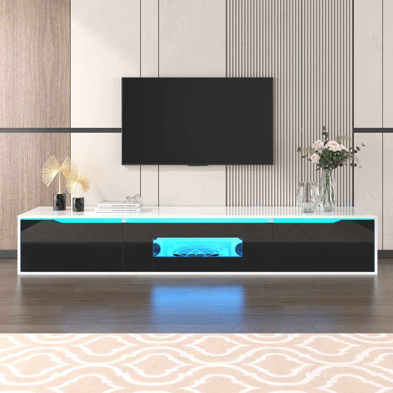 Meuble TV Mural Moderne Noir et Blanc avec Éclairage LED RGB GOKAINS
