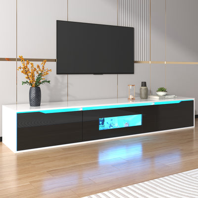 Meuble TV Mural Moderne Noir et Blanc avec Éclairage LED RGB GOKAINS