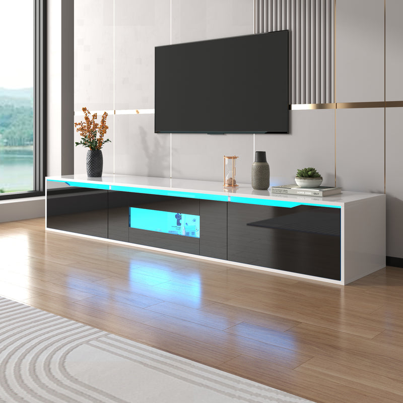 Meuble TV Mural Moderne Noir et Blanc avec Éclairage LED RGB GOKAINS