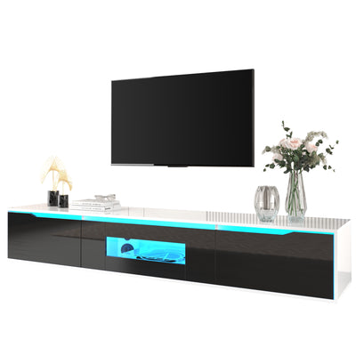 Meuble TV Mural Moderne Noir et Blanc avec Éclairage LED RGB GOKAINS